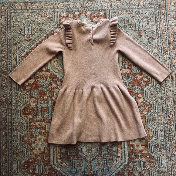 H&M Organic Cotton Knit Sweater Dress Ruffled Shoulders 4T - Picture 2 of 3